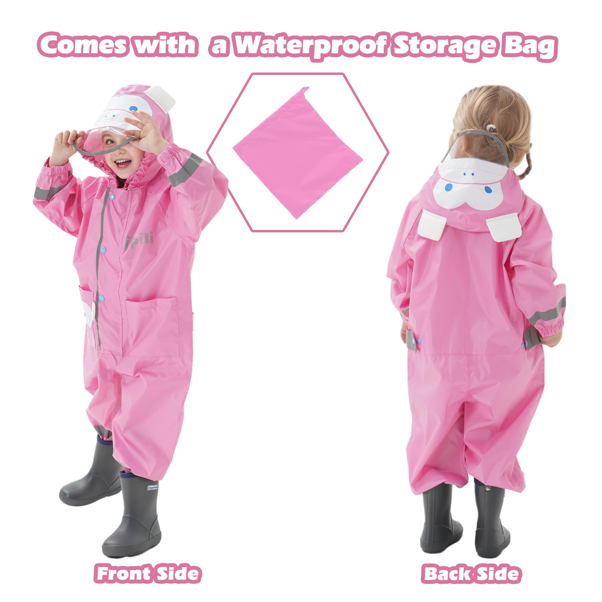Impermeable Niño Niña Traje de Lluvia con Capucha Infantil Chubasquero Transpirable Ligero Portátil Chaqueta Impermeable y Pantalones Exterior Abrigo con Reflectante y Bolsillo para 1-9 años