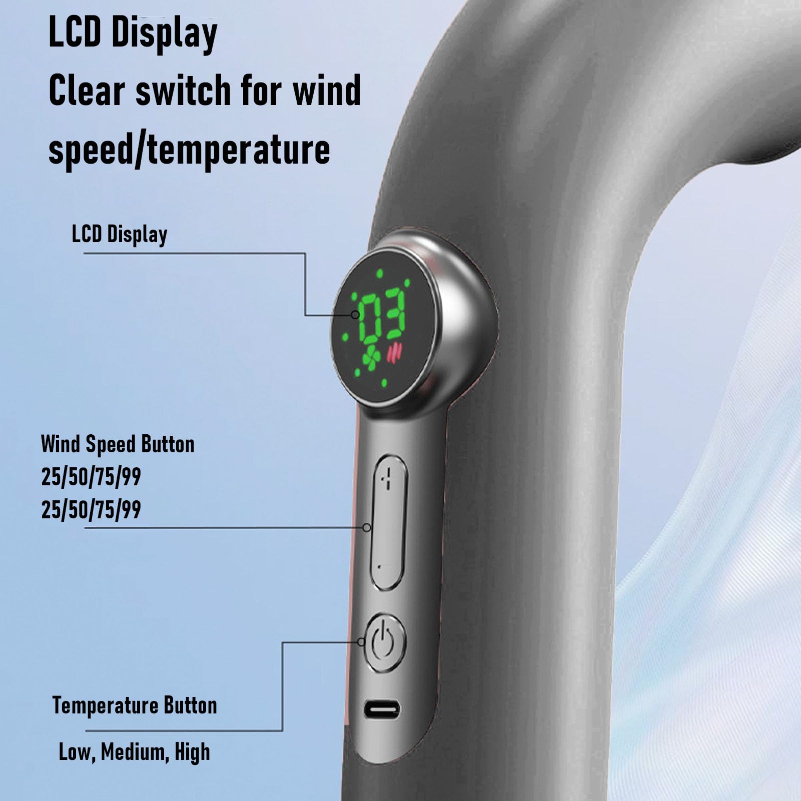 Fockety Secador de Pelo Inalámbrico, 110000 RPM 300 W de Secado Rápido Recargable Portátil con Difusor, Secador de Pelo de Viaje Profesional con Pilas para el Hogar, Camping, RV (gris oscuro)