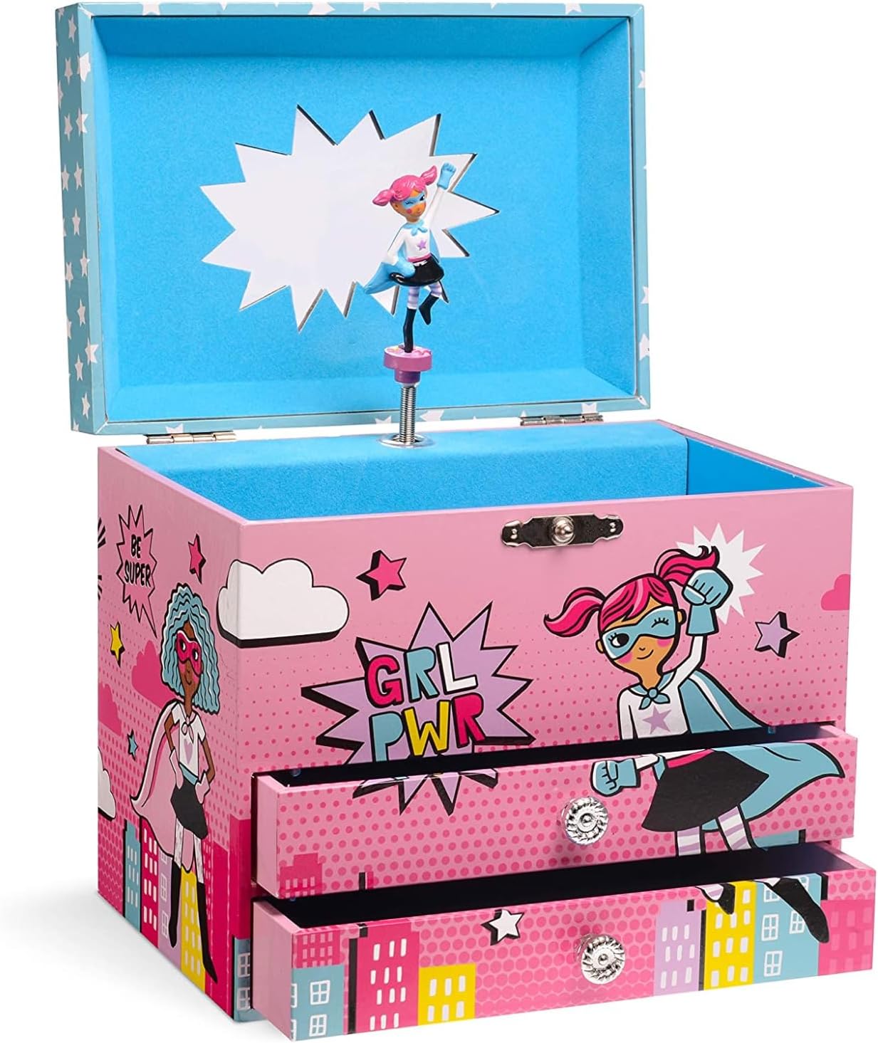 Jewelkeeper Girl Power Superhero Musical Jewelry Box with 2 Pullout Drawers, Fur Elise Tune