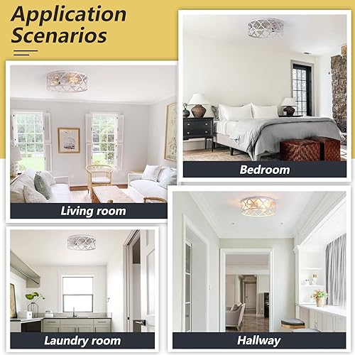 Miniatura 5 de Bargeni Lámpara de techo empotrada, lámpara de techo de 13 pulgadas, accesorios de cocina de 3 luces, acabado blanco antiguo rústico, lámparas de