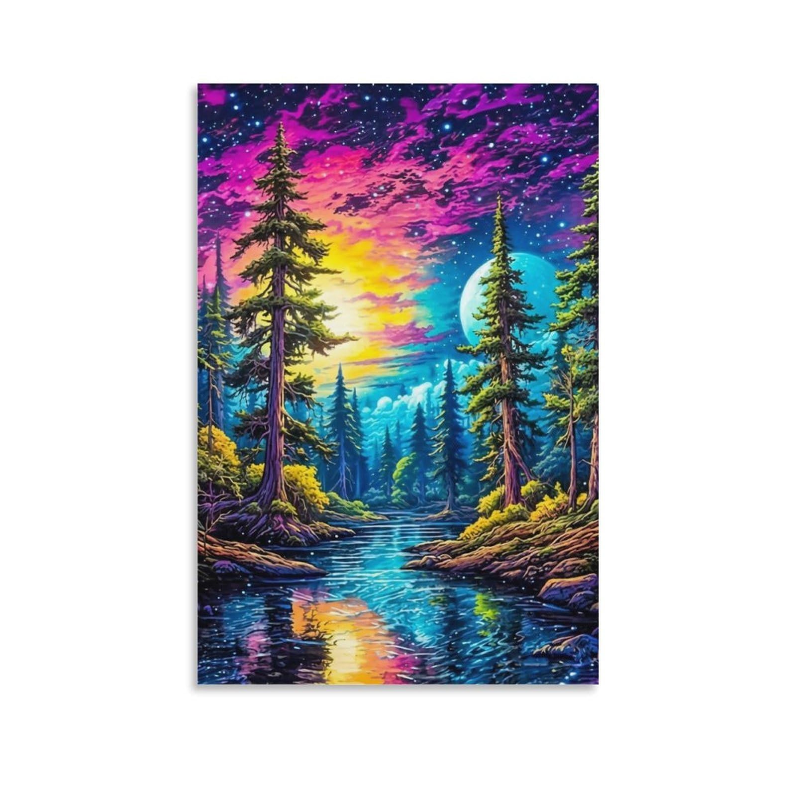 DHBANEIOK Fantasy Forest Night_1 Poster Artwork Canvas Prints Picture Modern Wall Art Picture Wall Hanging for Dining Room Kitchen Home Office Decor 12x18inch(30x45cm)