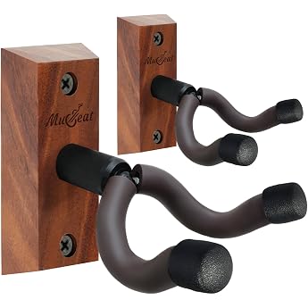Guitar Holder for the Wall Guitar Wall Mount Wall Mount Guitar for Acoustic Guitar Electric Guitars Electric Bass Black Walnut Wood Guitar Hold Wall Pack of 2