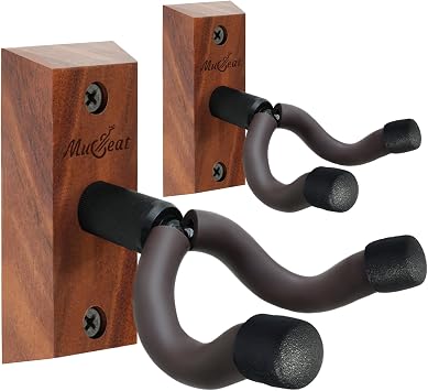 Guitar Wall Mount, Black Walnut Wood Guitar Wall Hanger, U-Shaped Guitar Hanger Wall Mount for Acoustic, Electric, Bass Guitar, Banjo, Mandolin, 2 Pack Guitar Holder, Guitar Hook for Men