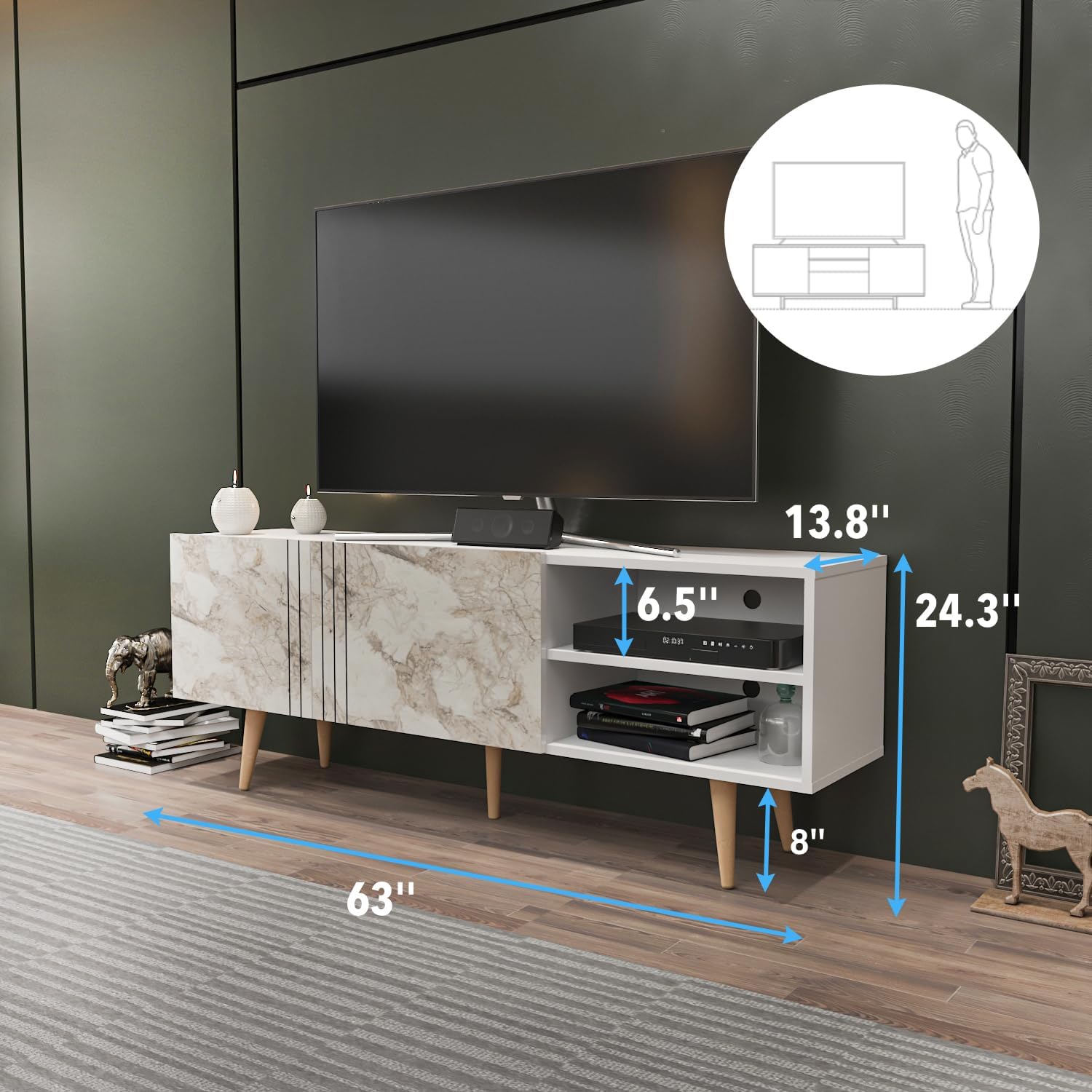 Decorotika Ronas Modern Living Room Set - TV Stand & Coffee Table - Set of 2 (Marble White, TV Stand Only)