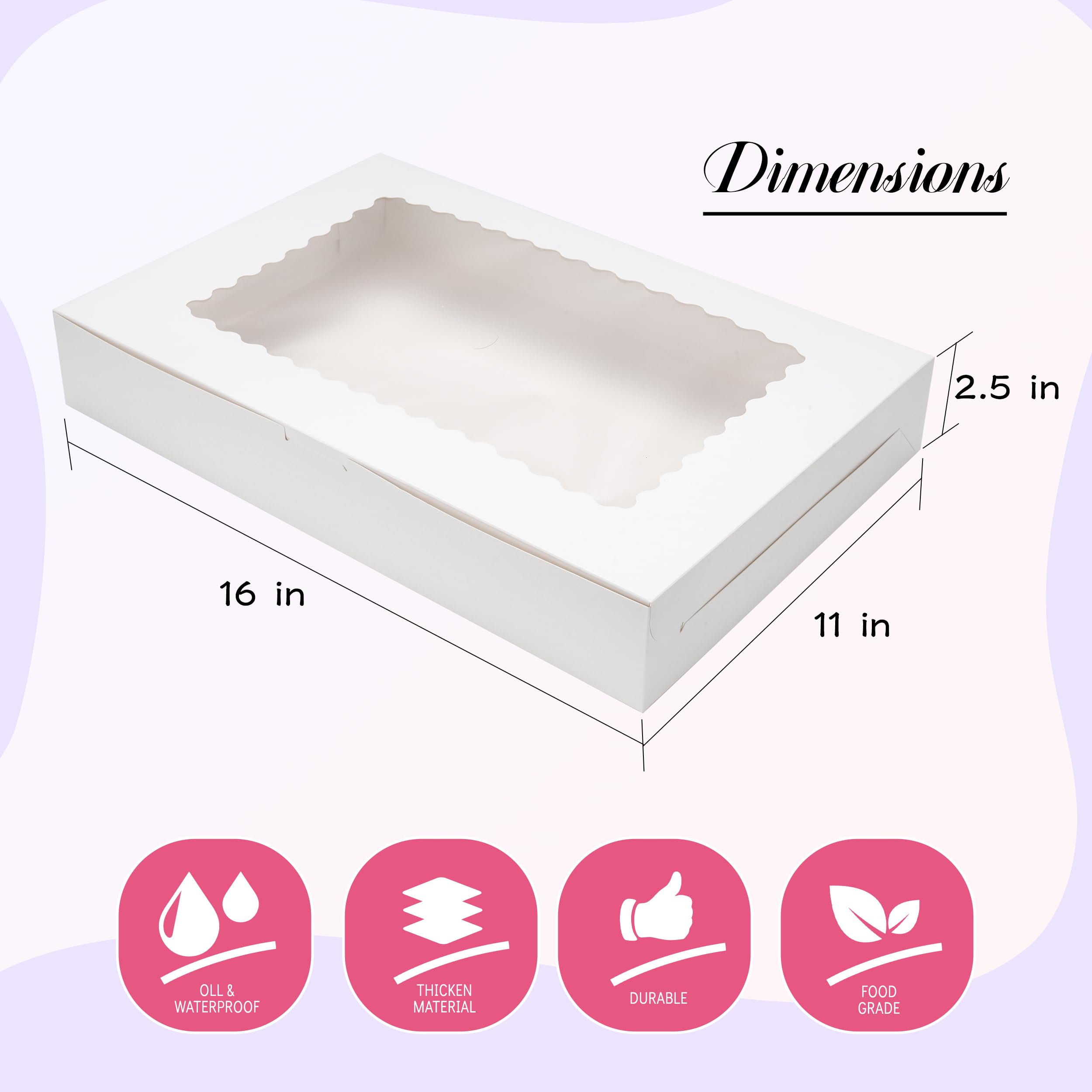 NPLUX Paquete de 40 cajas de galletas de 16 x 11 x 2.5 pulgadas, cajas de panadería con ventana para embalaje de galletas, cajas de postre para fresas cubiertas de chocolate, donas, bombas de cacao