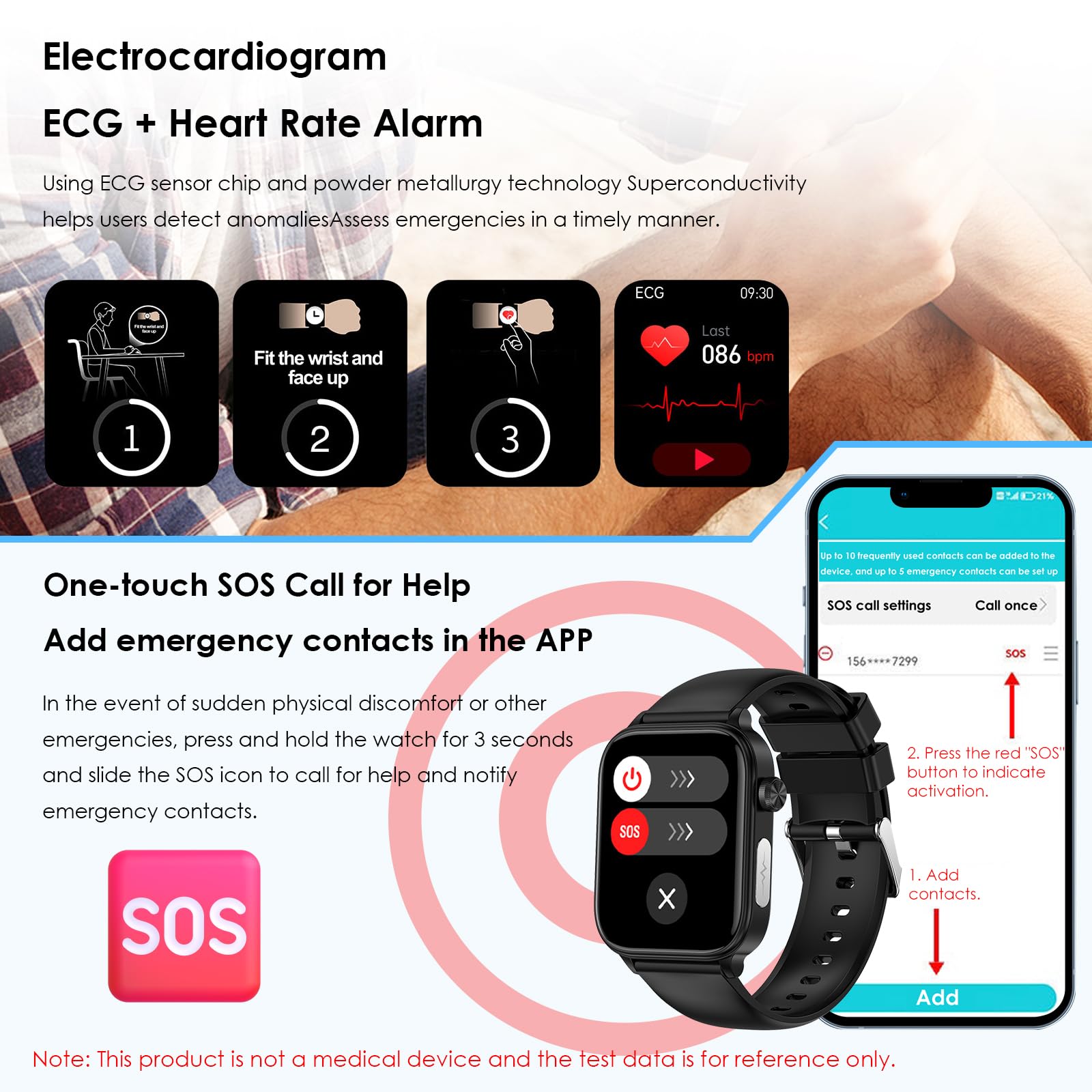 Marsyu Smartwatch Uomo con ECG/Acido Urico/Pressione Sanguigna/Sonno/BMI/Temperatura Corporea/Cardiofrequenzimetro,1,96" Orologio con Funzione Telefono,Pulsante SOS (Casual, 1.96inch)