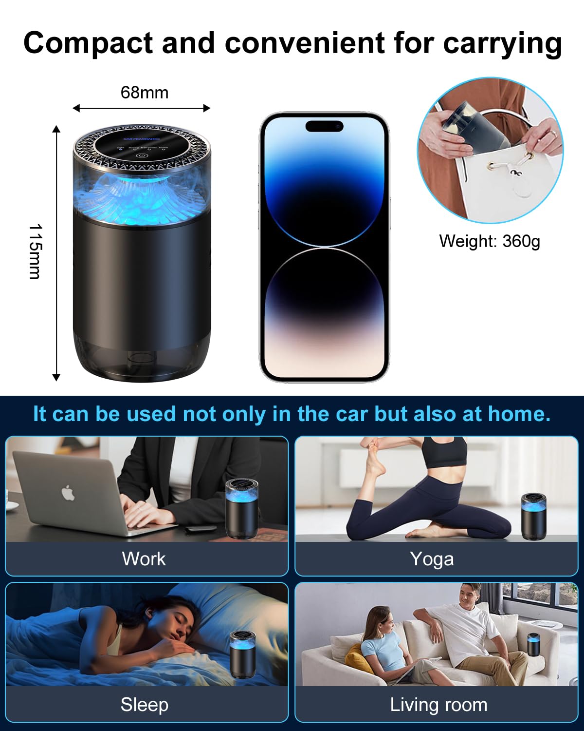 Deodorante per auto, diffusore intelligente per auto, diffusore di aria on/off automatico con tre modalità regolabili, luce di sincronizzazione musicale RGB, per uomini, padri, mariti