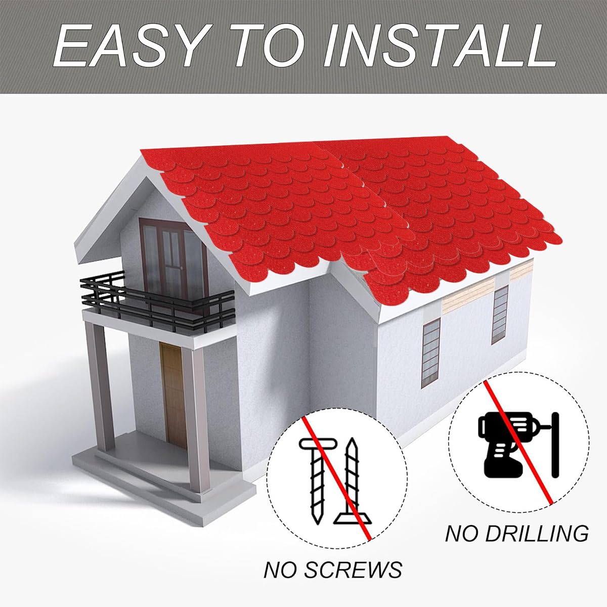 32 Piezas Tejas Para Techos Autoadhesivas,Tejas De Fieltro Impermeables Para Casa,Mini Tejas Para Pajaros Exterior,Para Cajas Nido,Casetas Para Insectos,Cabañas,Rojo,Kiuiom