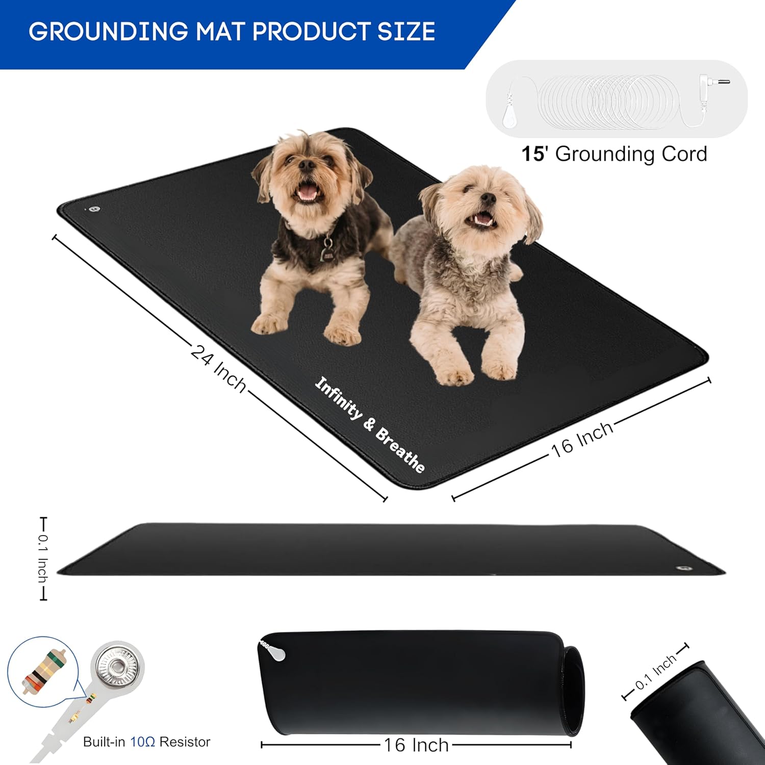 Grounding Mat, 24"x16" Grounding Pad for Desk Versatile Ground Therapy Balanced Energy Overall Wellbeing Earthing Mat for Better Sleep, Pain Relief, with 15 Foot Anti-Tangle Wire, with Pattern