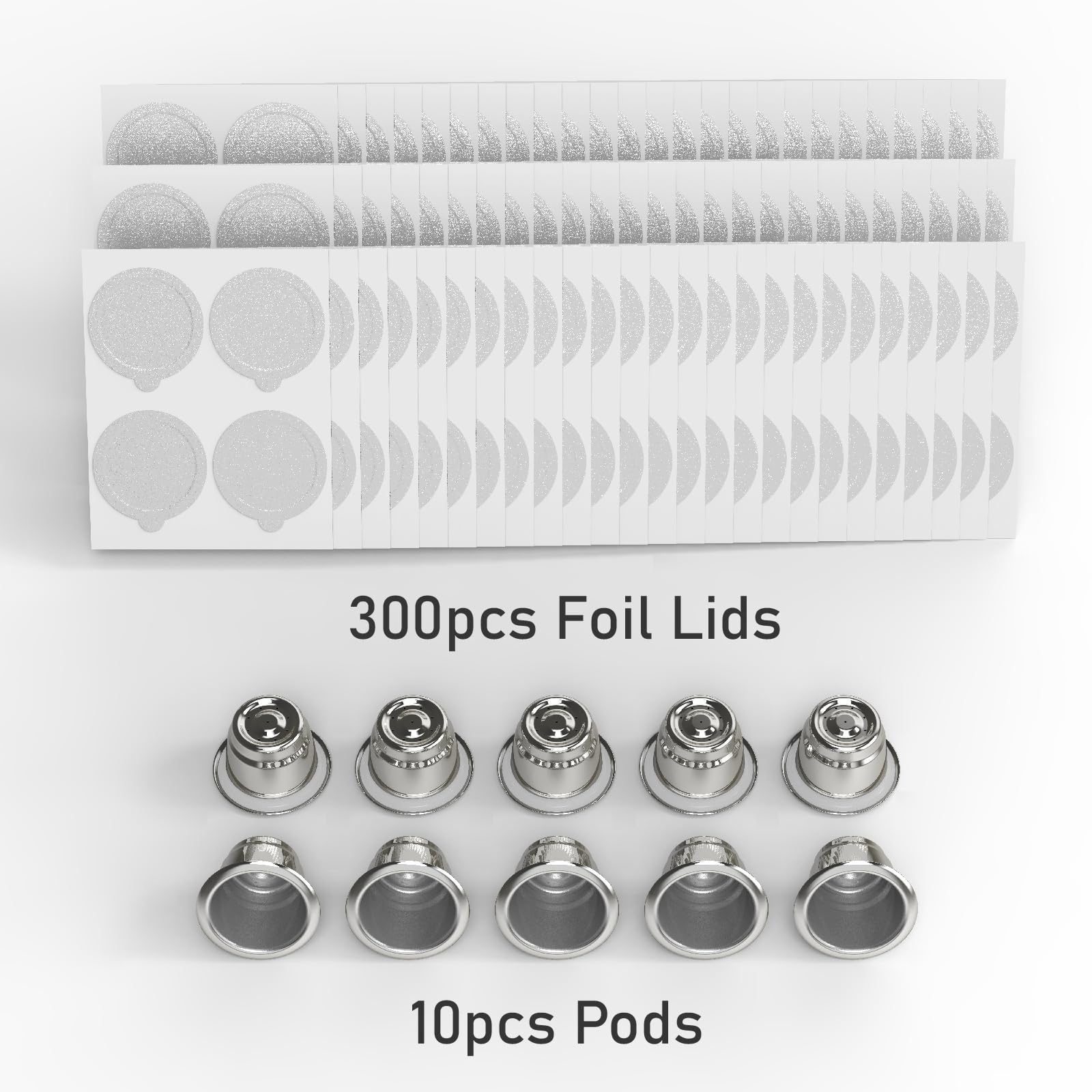 10 kapsułek wielokrotnego użytku do Nespresso OriginalLine – 300 szt. foliowych pokrywek z 10 szt. kapsułek do kawy do wielokrotnego napełniania, kompatybilne z ekspresem Nespresso