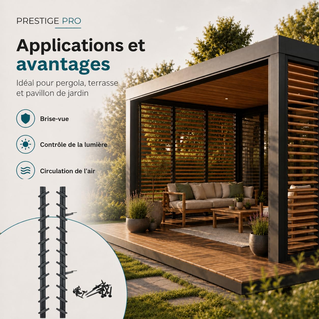 Prestige Ostaszewska ShutterPRO - système de supports en acier galvanisé pour 11 lames orientables | 100 cm | Anthracite | Kit sans lames pour brise-vue de terrasse, pergola et balcon