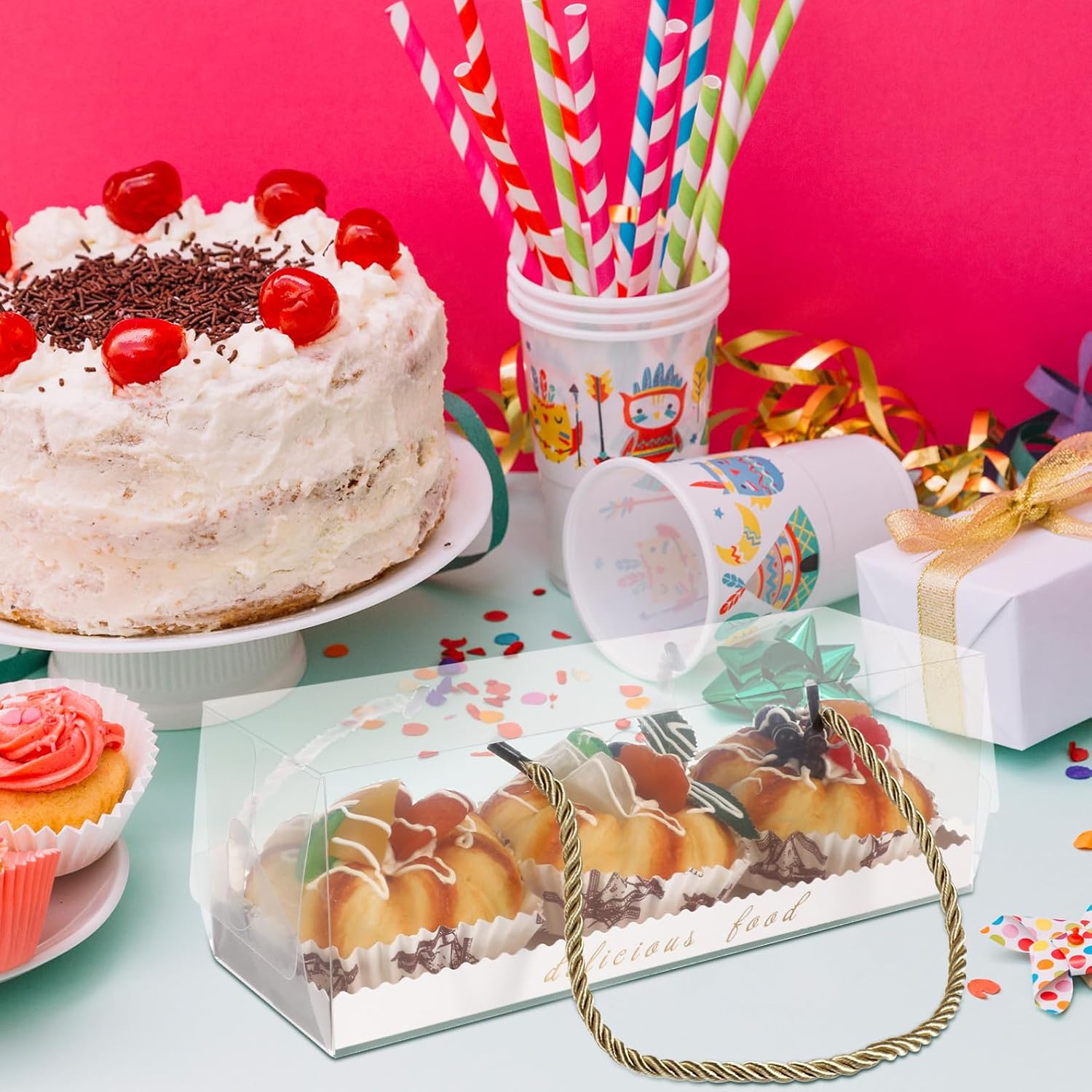 10 Cake Baking Cardboard Pcs Oblong Grade PET Boxes and Food