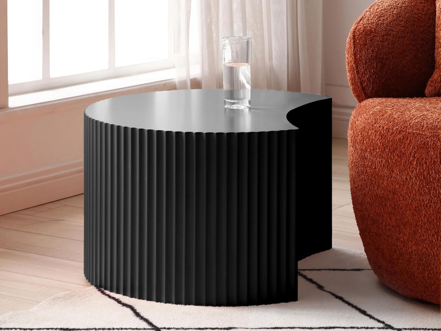 HMFULE Nesting Coffee Table Set of 2 Round Coffee Tables Modern Crescent Side Tables Accent Table for Living Room Matte Black