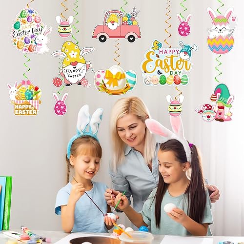 Miniatura 7 de 36 piezas de decoraciones de Pascua colgantes decoraciones de fiesta de Pascua suministros de fiesta de Pascua remolinos de techo con purpurina