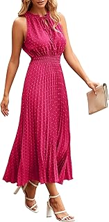 Women's Midi Summer Dresses Casual V Neck Swiss Dot Ruffle Sleeveless A Line Beach Sun Dress - Buy now