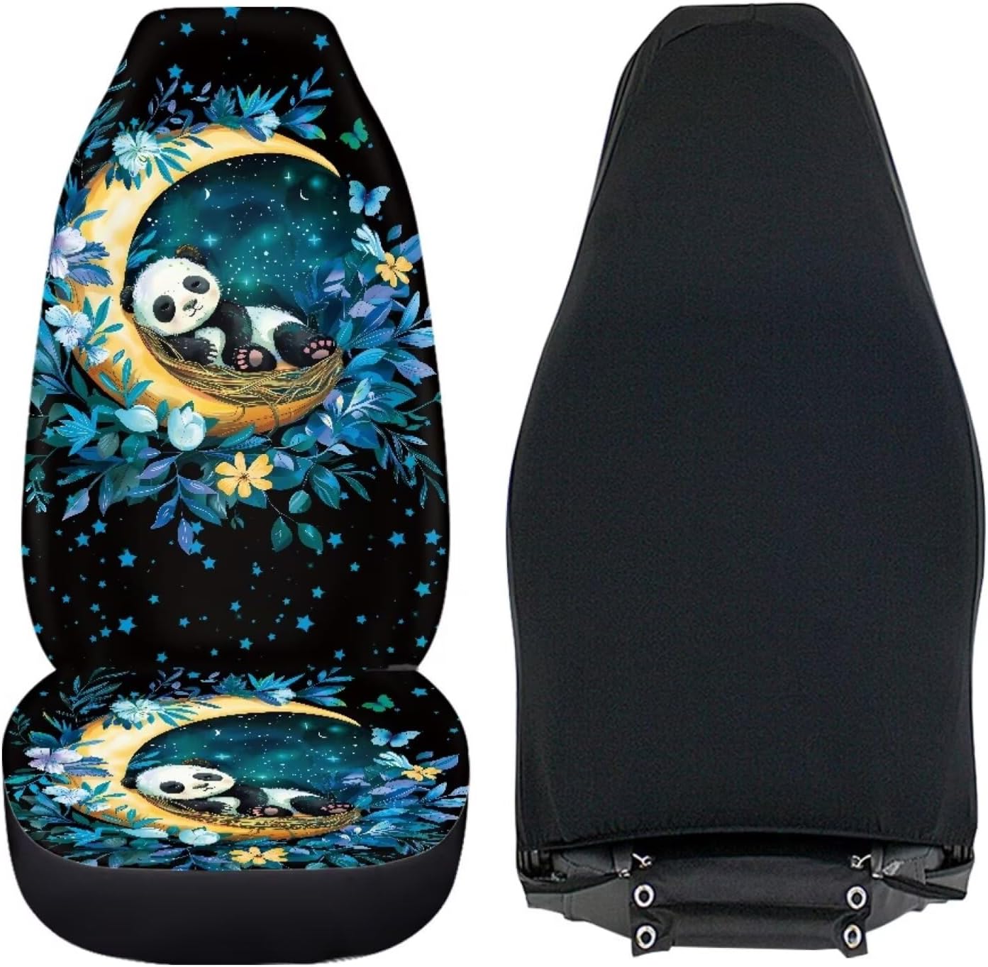 BIGCARJOB Lovely Panda Car Front Seat Cover Set for Women Ladies Auto Interior Accessories Set of 2 Pcs Cute Animal Panda Print Vehicle Seat Cushion Pads Fit Most Car, Truck, SUV