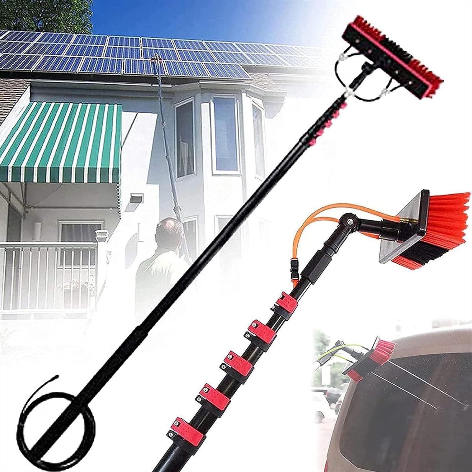Teles - Kit di pulizia per finestre e pannelli solari, 3,6 m, sistema di pulizia solare completo con spazzola, ideale per un lavaggio efficiente e sicuro