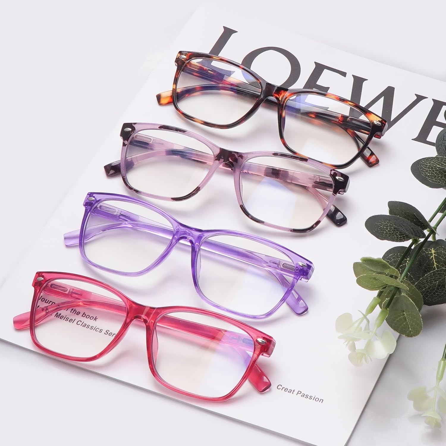 COJWIS 4 Pack Multifocus Progressive Reading Glasses for Women - Blue Light Blocking Computer Book Readers With Spring Hinge(4 Mix,2.0x)