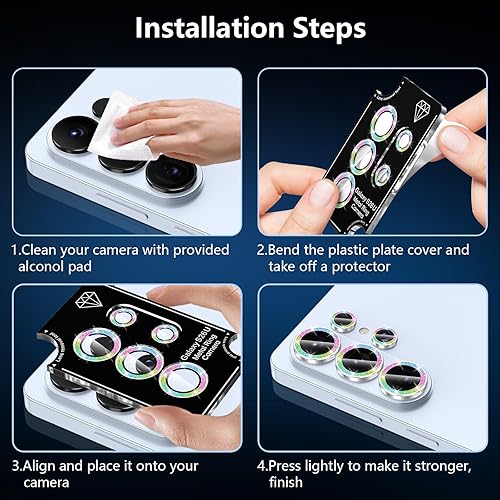Vista 1258 de para Samsung Galaxy Z Flip 7 Protector de Lente de Cámara, Cubierta de Lente de Vidrio Templado con Anillo de Metal Individual, [Fuerte Adhesión] 1