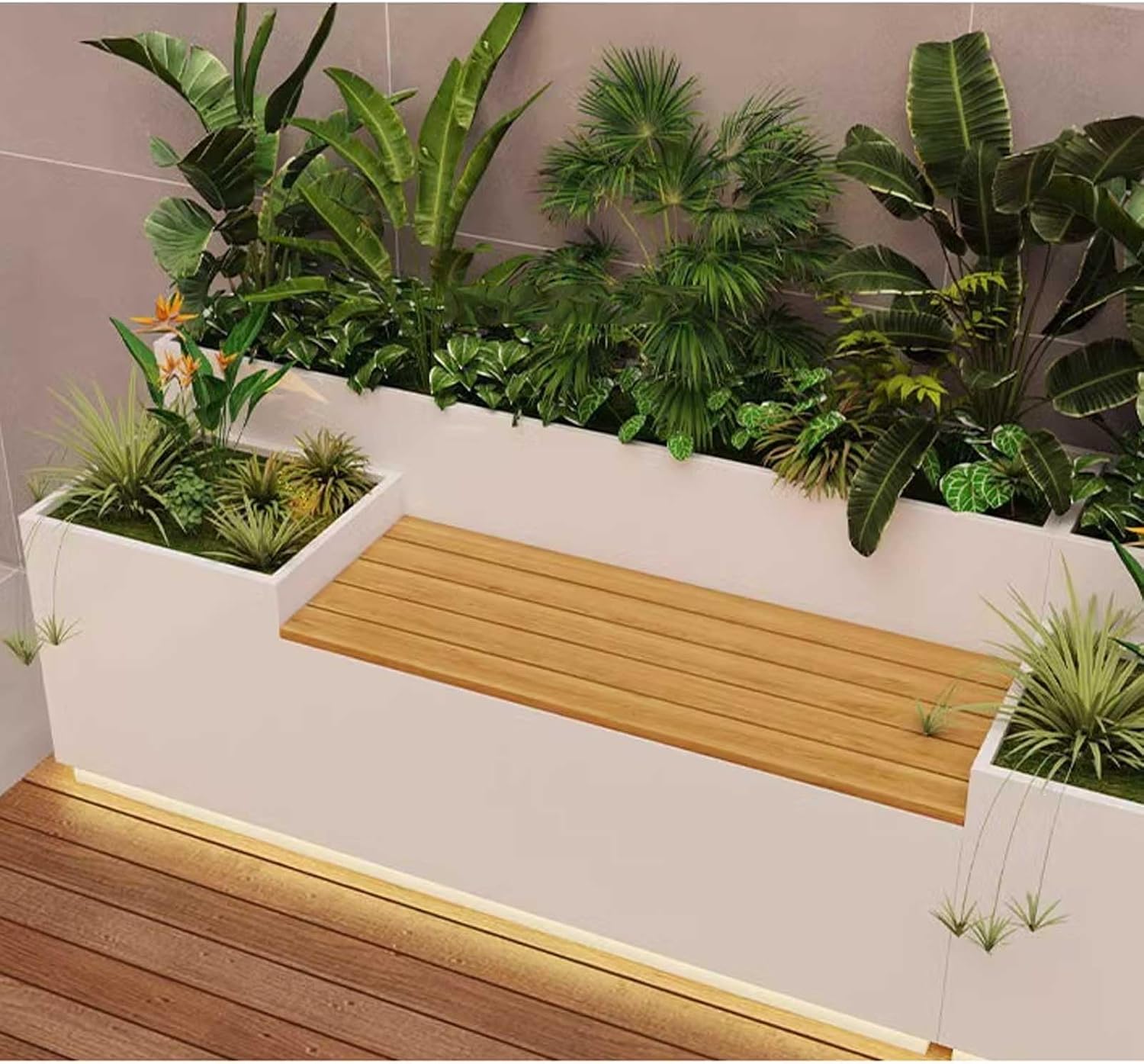 Outdoor Park Planter Bench White Stainless Steel Growing Raised Planter Bench Elevated Outdoor Garden Kit to Green Plants and Vegetables Park Flower Box Bench(Large)