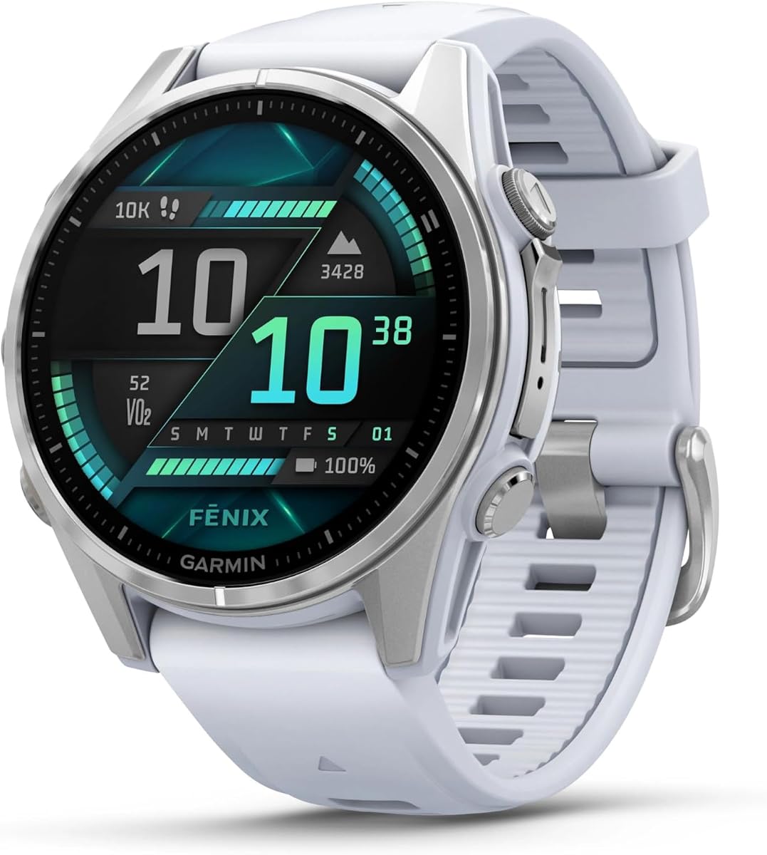 fēnix® 8, 43 mm, piedra blanca | Reloj inteligente multideporte premium, pantalla AMOLED, GPS, linterna incorporada, clasificación para buceo, parlantes y micrófono incorporados