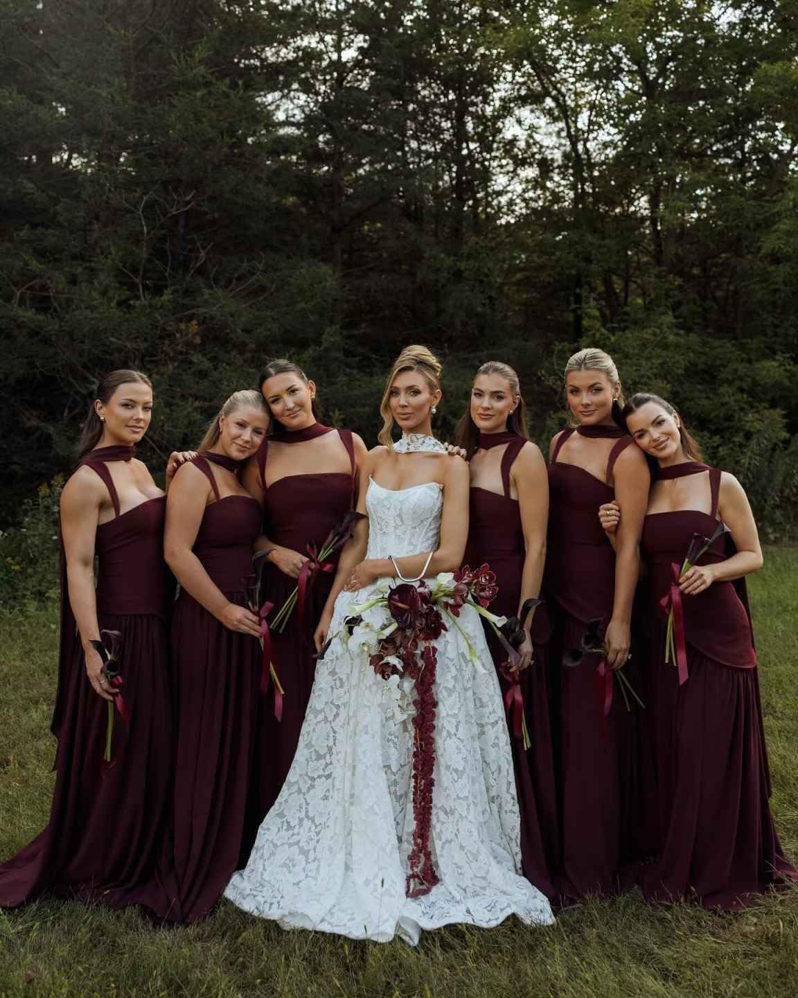 Chiffon Bridesmaid Dress with Scarf A-line Side Slit Corset Long Formal Dresses for Women
