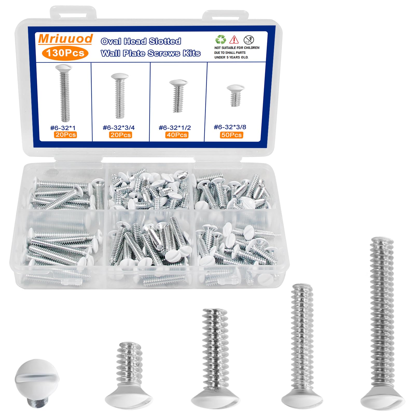130Pcs Wall Plate Screws Kit, #6-32 Outlet Cover Screws for Switch Plate | White Electrical Panel Screws, 4 Length 3/8", 1/2", 3/4", 1" Long Outlet Screws for Light Switch Plates,Electrical Pane-picture-10