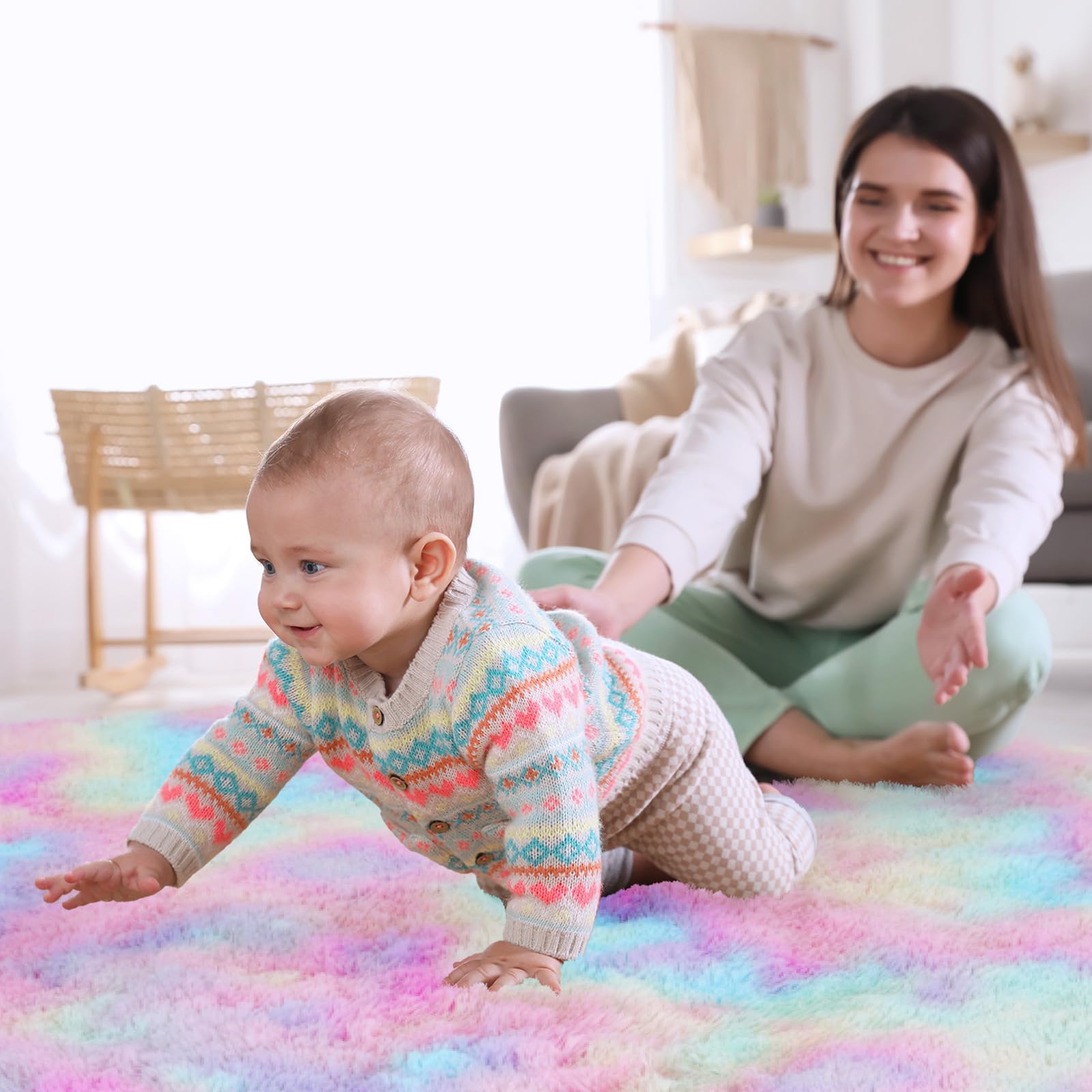 XSIVOD Flauschig Hochflor Teppich Regenbogen, Waschbarer Teppich 160x230 Wohnzimmer Anti Rutsch Extra Große Teppiche Schlafzimmer Weich Moderne Teppiche Matte Teppichen für Kinderzimmer
