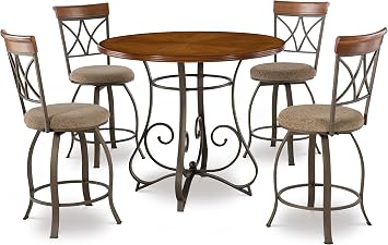 Powell 5-Pc. Hamilton Gathering Set Dining, Brushed Faux Medium Cherry wood;"Matte Pewter & Bronze" metal