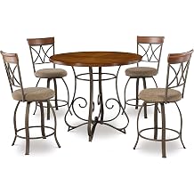 Powell 5-Pc. Hamilton Gathering Set Dining, Brushed Faux Medium Cherry wood;"Matte Pewter & Bronze" metal