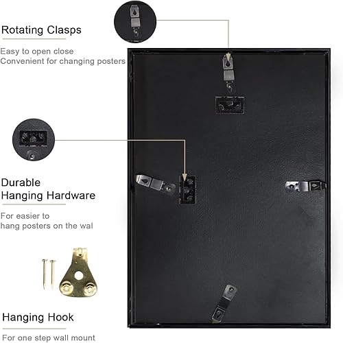 Miniatura 5 de Marco para póster de aluminio negro A4, 8.3 x 11.7 pulgadas, para galería de fotos, marco de pared, montaje en pared horizontal y vertical, incluye