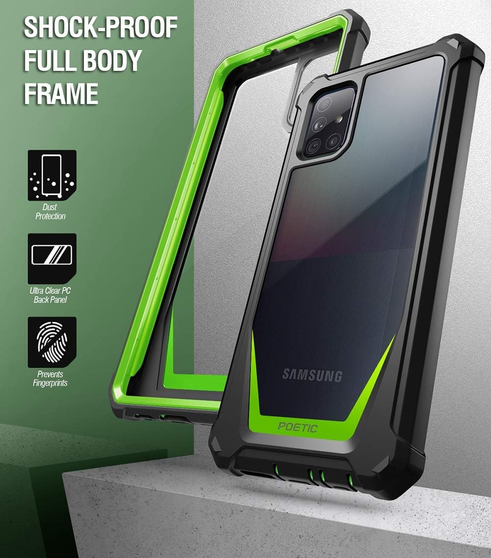 Poetic Guardian Series for Samsung Galaxy A71 5G Case, [Not Fit Verizon A71 5G UW] [Not Fit A71 4G] Full-Body Hybrid Shockproof Bumper Cover with Built-in-Screen Protector, Green/Clear