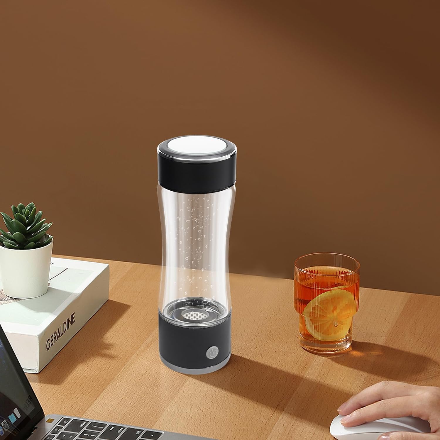 Arc Hydrogen Water Generator Bottle 380ml, Portable Hydrogen Water Cup with 3-Min Mode, USB Rechargeable SPE Ionizer, Travel Hydrogen Water Maker, Borosilicate Glass Hydrogen Rich Water Bottle