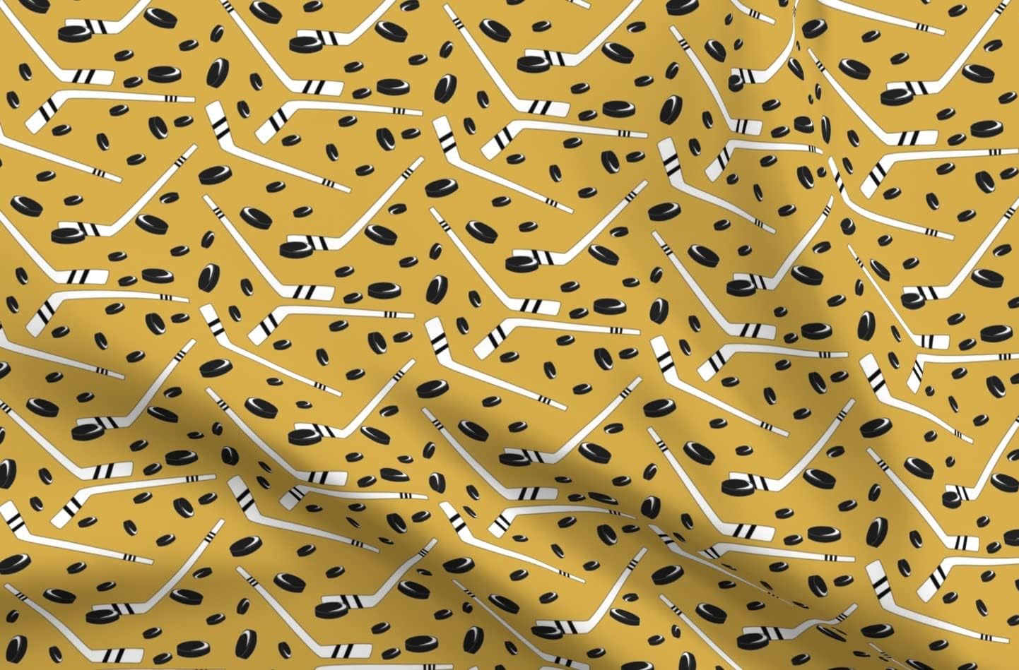 Spoonflower Fabric - Hockey Gold Sports Printed on Petal Signature Cotton Fabric by The Yard - Sewing Quilting Apparel Crafts Decor