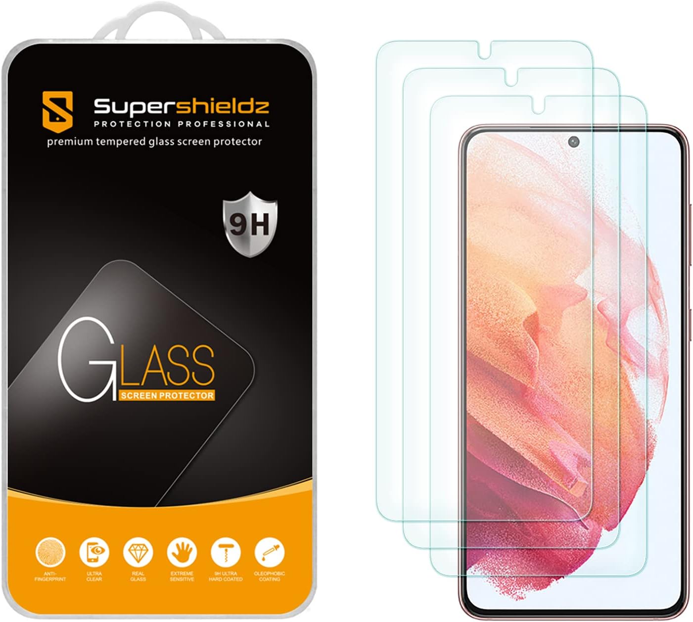 Supershieldz (3 Pack) Designed for Samsung Galaxy S21 5G [Not Fit for Galaxy S21 Ultra] Tempered Glass Screen Protector, Anti Scratch, Bubble Free