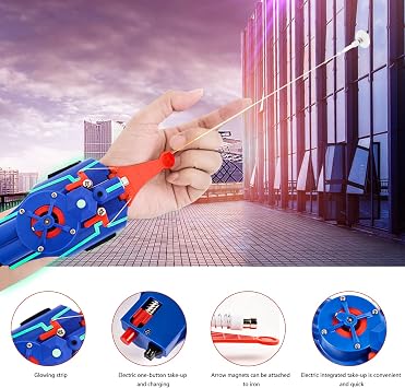 Spider Web Launcher， Luminous Design,USB Charging 9.8ft RealSpider Web Gadgets Toy Cool for Kids(Blue)