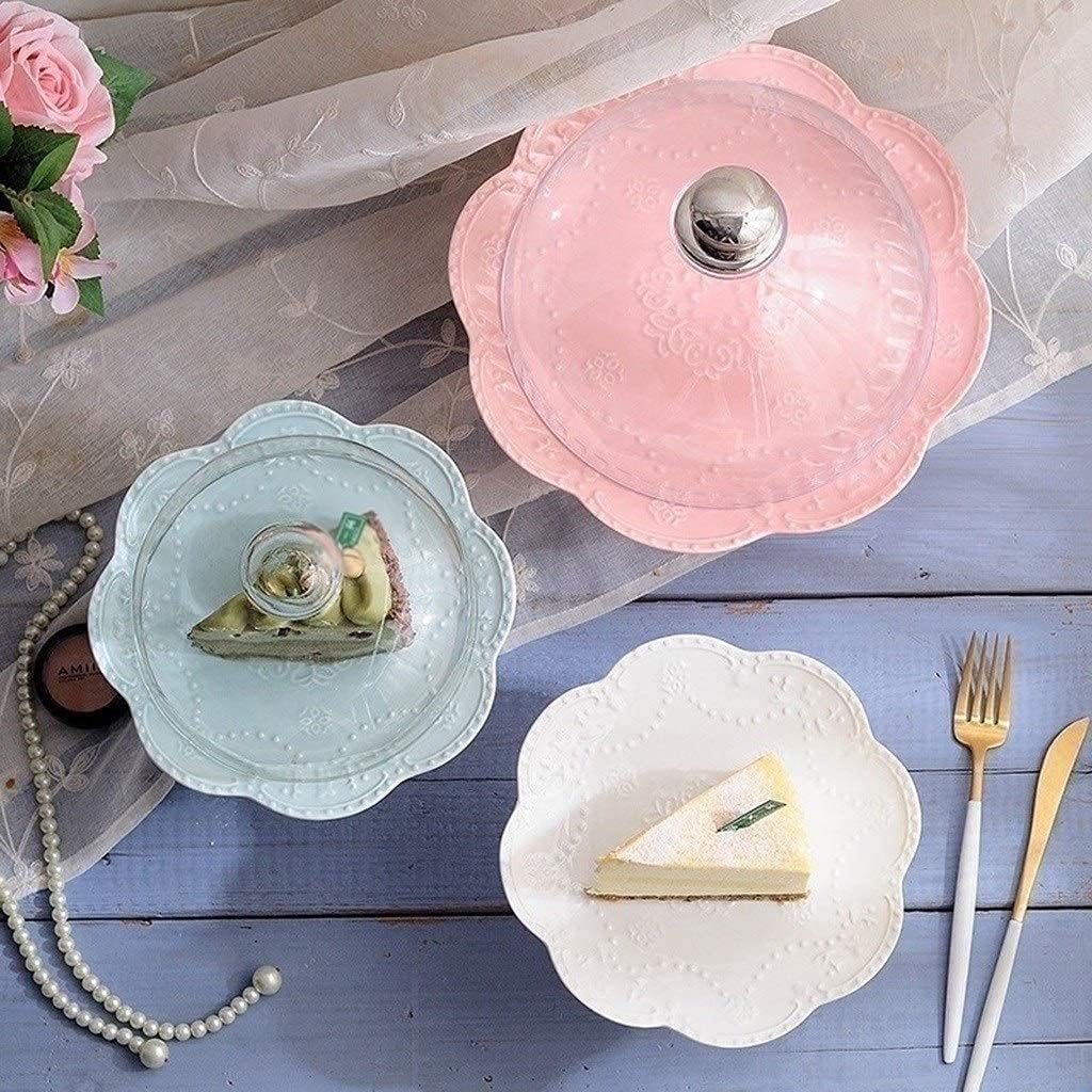 8/10 Inch Dessert Table Ceramic Dessert Plate with Wooden Base Party Pastry Tray Glass Salad Fruit Dome Chip Dip Server Decorative Serving Tray (Pink 20 * 20 * 18.8CM) image 2