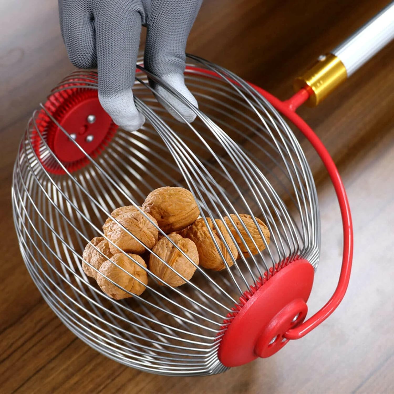 Recolector de bolas de acero ajustable para recolectar nueces, nueces, nueces, cangrejo, manzanas