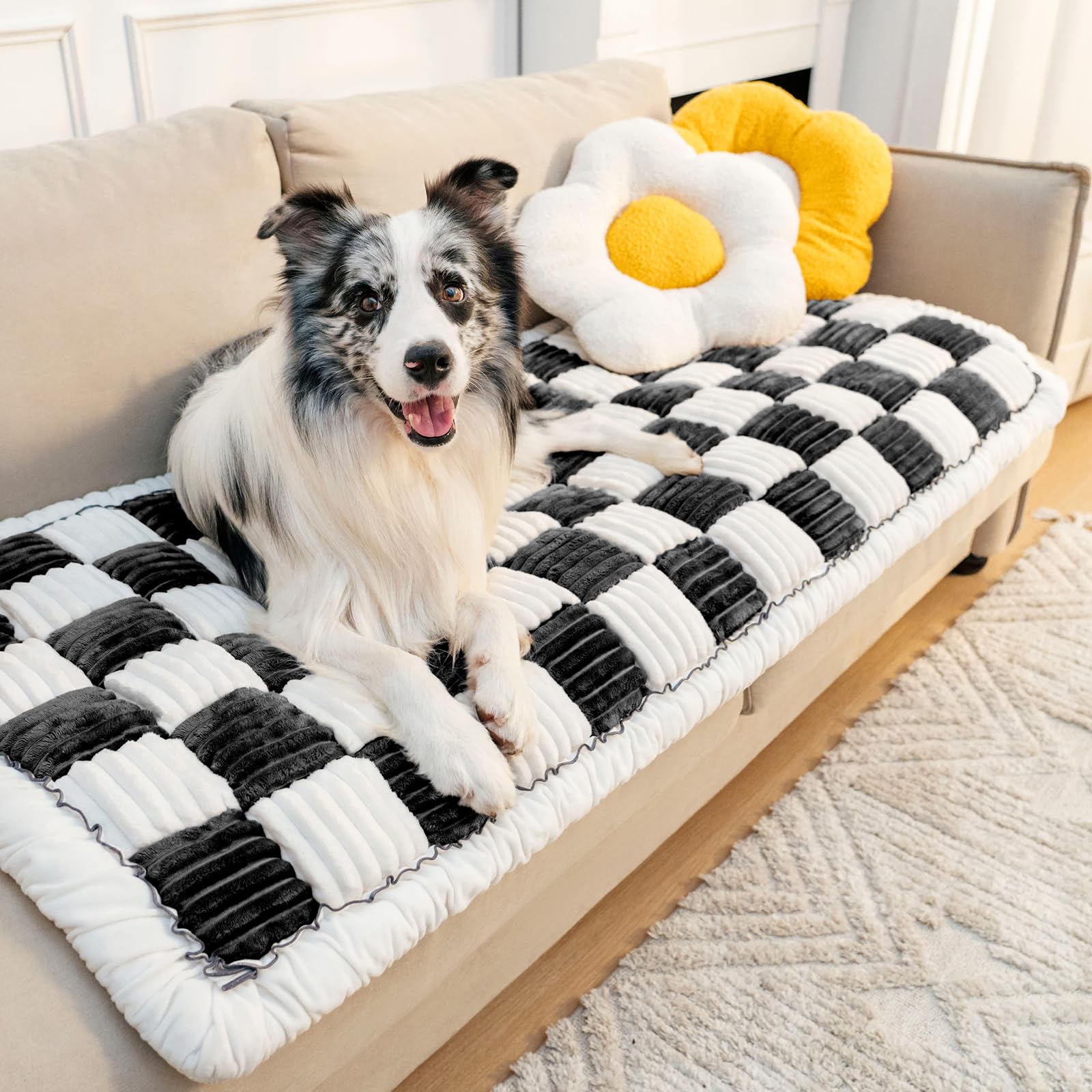FUNNY FUZZY Pet Couch Covers for Sofa, Couch Covers for Dogs Washable Dog Couch Cover Protector Cream-Colored Furniture Sofa Covers for Dog (Black, 27.6x59.1 in(70 * 150 cm))