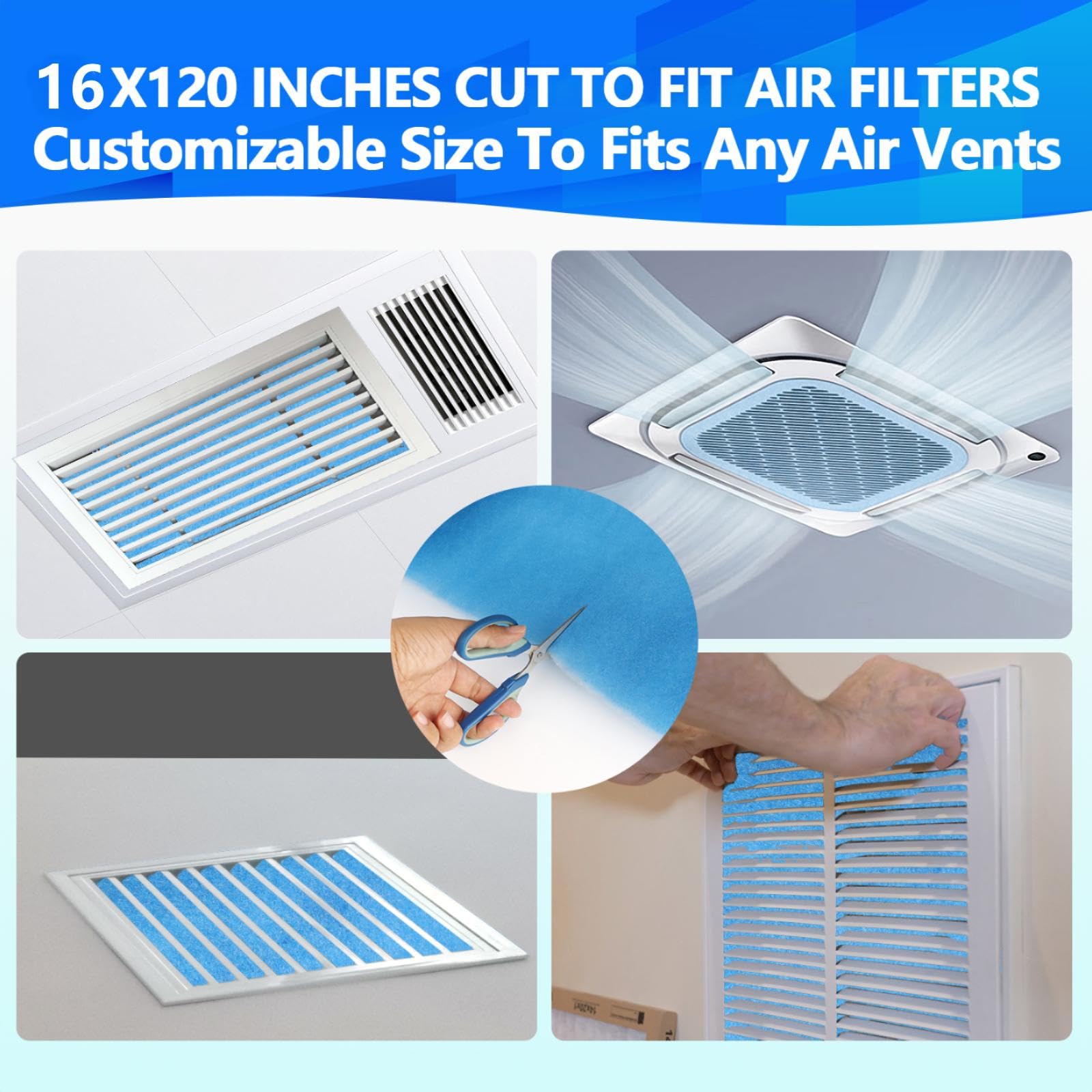 Filtri di ventilazione da 40,6 x 304,8 cm, tagliati per adattarsi al filtro dell'aria (oltre 65 filtri), filtro MERV 8 a tripla ventilazione per pavimenti domestici, soffitto, camper, prese d'aria per
