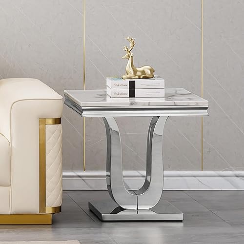 Miniatura 23 de SSLine Mesa de Centro Rectangular de Mármol Sintético para Sala de Estar, Mesa Central Moderna de Mármol Blanco de Lujo con Base de Diamante Mesa de