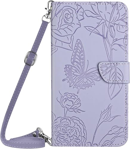 Miniatura 7 de ONV Funda de teléfono para Google Pixel 6A- 4.9 ft Crossbody Lanyard Flip Wallet Case Ranura para tarjeta magnética plegable en relieve mariposa