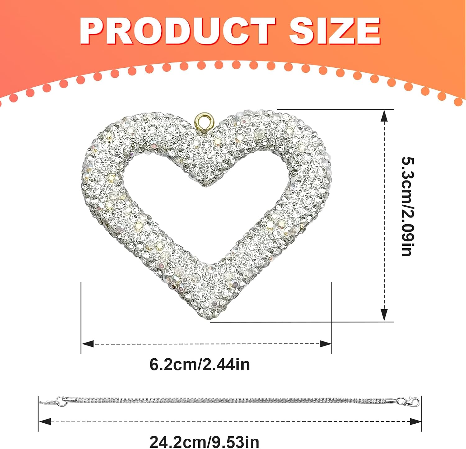 Bling Heart Car Hanging Accessories, Crystal Rhinestone Vehicle Rear View Mirror Interior Mirrors Charm Pendant Ornaments, Interior Hanger Decoration (Sliver)