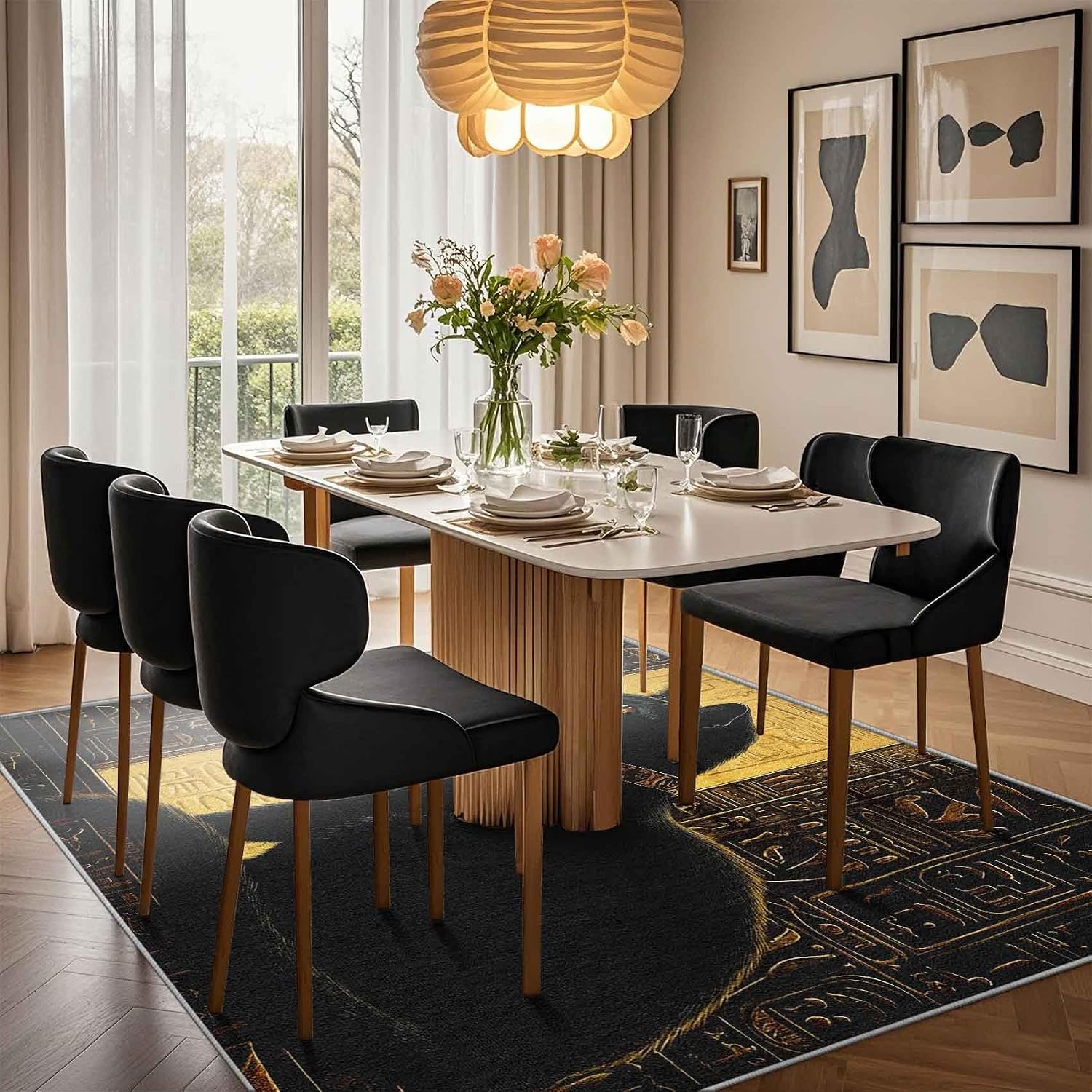 Egyptian Cat Rug for Entryway 2x3 – Vintage Hieroglyphs Washable Throw Rug, Egypt Mystic Tribal Indoor Door Mat Carpet Non-Slip Thin Area Rug for Kitchen, Bedroom