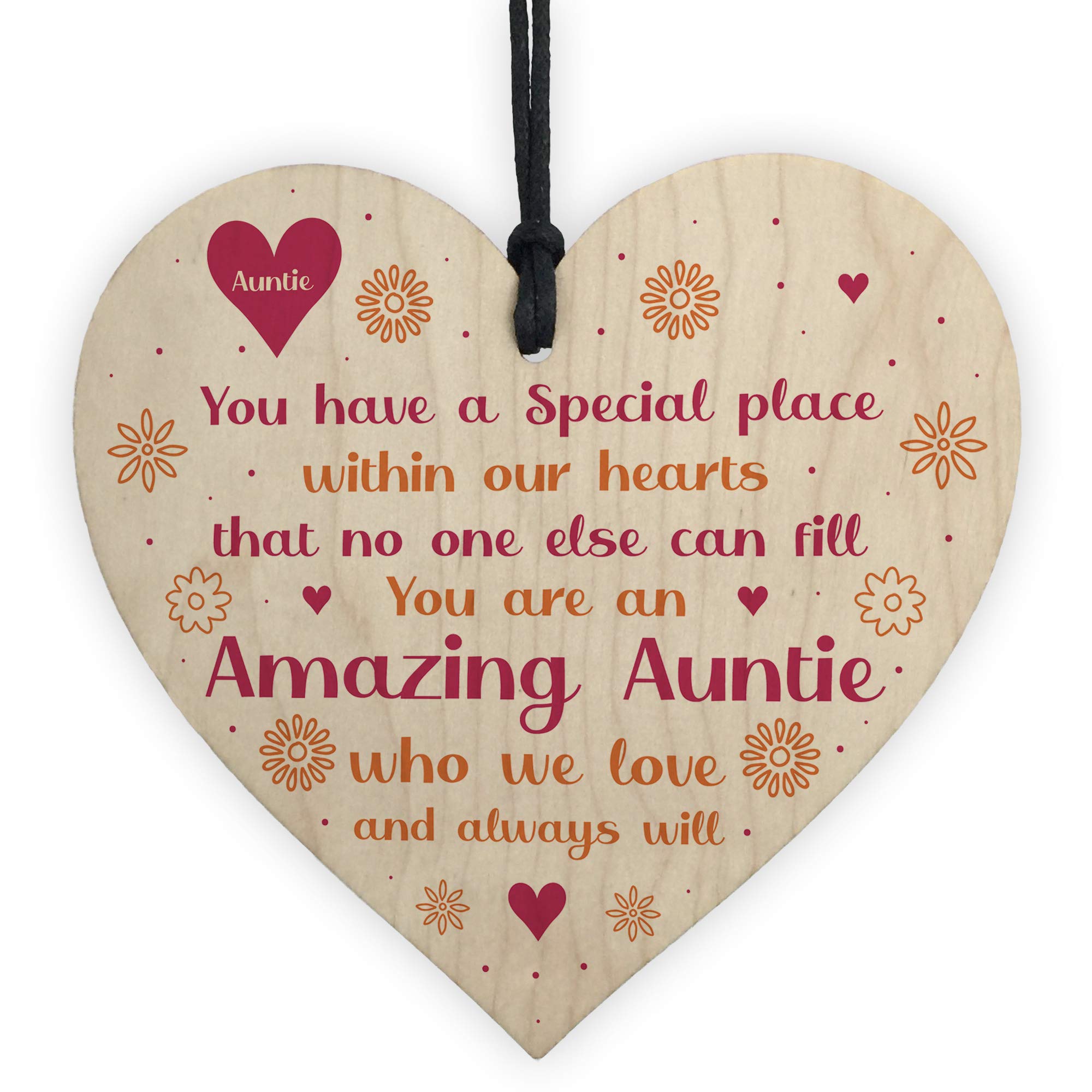 Red Ocean Amazing Auntie Gifts For Birthday Wooden Heart Sign Thank You Gifts For Auntie Keepsake