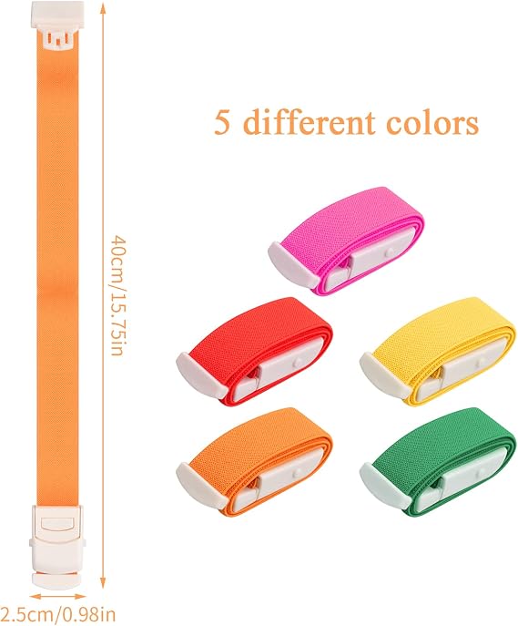 5Pack Adjustable Tourniquet Set with Quick-Release Buckle,First Aid Blood Stop Belt for Emergency Care,Ideal for Adults & Kids (Red, Orange, Yellow, Green, Rose)