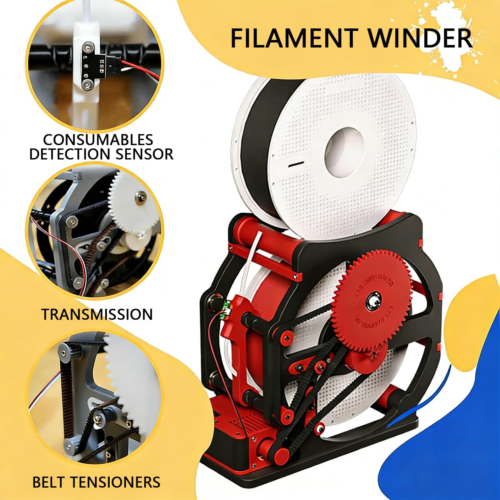 Máquina eléctrica de repozo de filamento 3D, bobinadora automática de bobina, bobinado uniforme preciso, velocidad y dirección ajustables, sin enredos, para filamento de impresora 3D