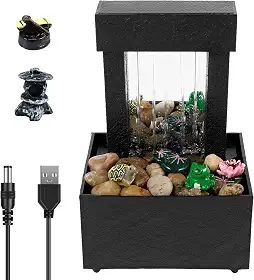 Fonte de mesa, mini fonte de água interna com bateria leve/operada por USB, ornamentos criativos de água corrente decoração de mesa, enfeite de fonte de relaxamento de som para mesa, escritório, casa