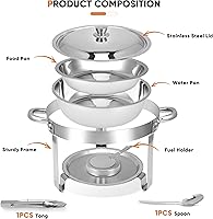 Vista 8 de Platos de Roce para Bufé, Juego de Platos de Roce de Acero Inoxidable de 6QT con Tapas, Calentadores de Alimentos para Fiestas y Bufé, Servidores