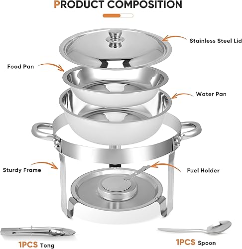 Miniatura 8 de Platos para bufé, juego de bufé de acero inoxidable de 6 cuartos de galón con tapas, calentadores de alimentos para fiestas, bufé, servidores de